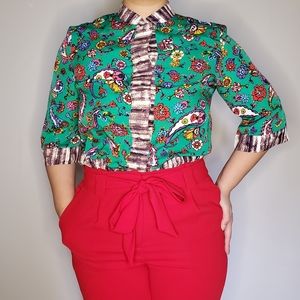 Duro Olowu Green Floral Button Up Top